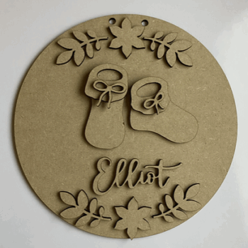 3mm mdf Baby Booties Name Plaque