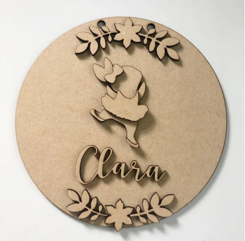 3mm mdf Ballerina Bunny Name Plaque