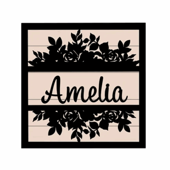 3mm mdf Square Split Floral Name Plaque