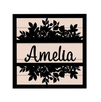 3mm mdf Square Split Floral Name Plaque