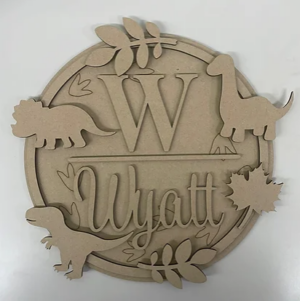 3mm mdf Initial Name Plaque (Dinosaur themed)