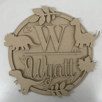 3mm mdf Initial Name Plaque (Dinosaur themed)