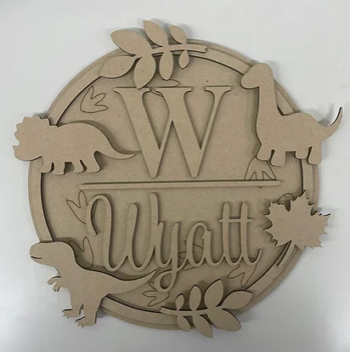 3mm mdf Initial Name Plaque (Dinosaur themed)