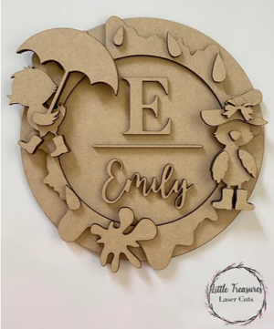 3mm mdf Initial Name Plaques (Ducklings in Wellies)