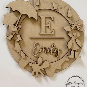 3mm mdf Initial Name Plaques (Ducklings in Wellies)