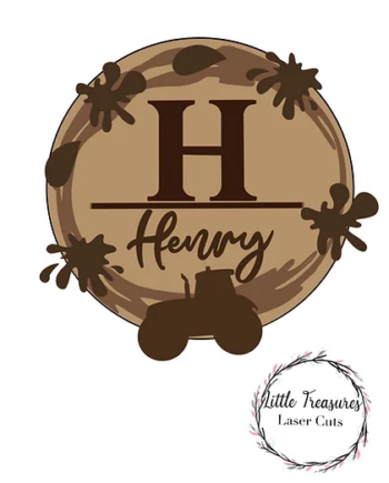 3mm mdf Initial Name Plaque (Tractor theme)