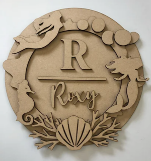 3mm mdf Initial Name Plaque (Mermaid Theme)