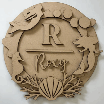 3mm mdf Initial Name Plaque (Mermaid Theme)