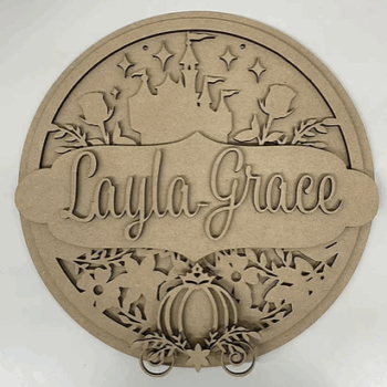 3mm mdf Princess Castle Floral Name Plaque