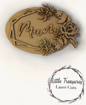 3mm mdf Geometric Oval Frame Floral Name Plaque