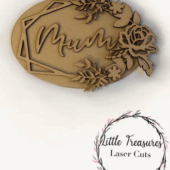 3mm mdf Geometric Oval Frame Floral Name Plaque