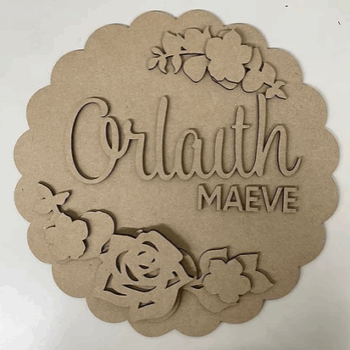 3mm mdf Scalloped Floral Multi-Name Plaque