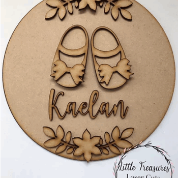 3mm mdf Girl's Baby Shoes Name Plaque
