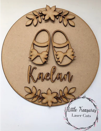 3mm mdf Girl's Baby Shoes Name Plaque