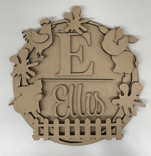 3mm mdf Initial Name Plaque (Farm Animals Theme)