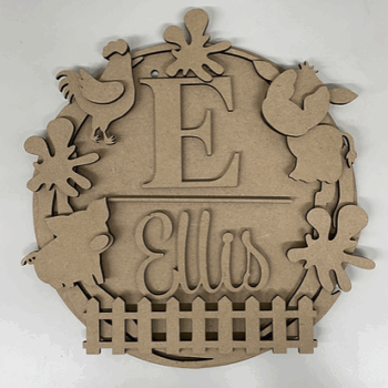 3mm mdf Initial Name Plaque (Farm Animals Theme)