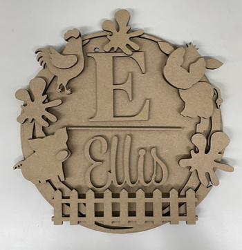 3mm mdf Initial Name Plaque (Farm Animals Theme)
