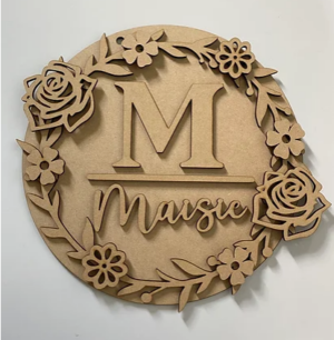 3mm mdf Initial Name Plaque (Rose/Floral Theme)
