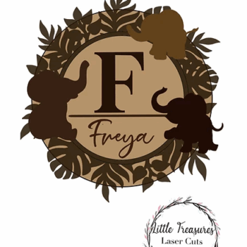3mm mdf Initial Name Plaque (Jungle Elephants Theme)
