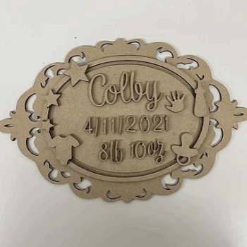 3mm mdf Memory Box Topper with name, date and weight