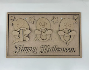 3mm mdf Rectangular Boo Happy Halloween Plaque