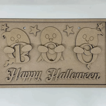 3mm mdf Rectangular Boo Happy Halloween Plaque