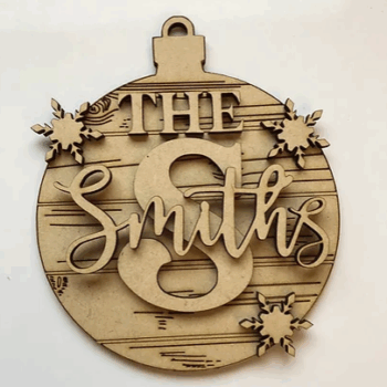 3mm mdf Family Initial Bauble