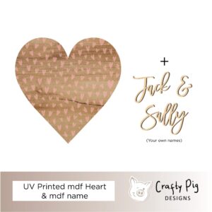 Printed Wood Effect Heart - Name and Name