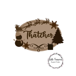 3mm mdf Christmas Name Plaque or box topper (Sleigh, Snowman, Tree Theme)