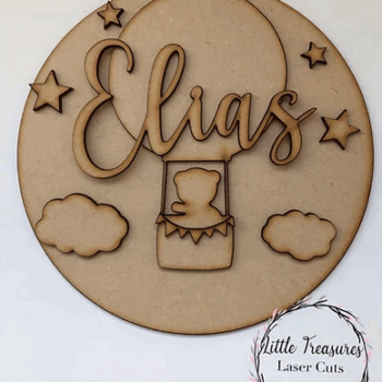 3mm mdf Teddy Bear Hot Air Balloon Name Plaque