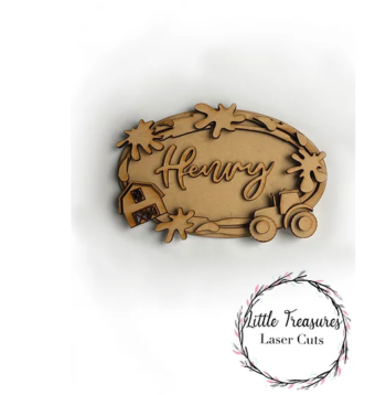 3mm mdf Tractor Name Oval Plaque or Box Topper