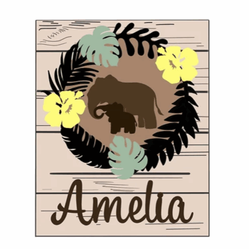 3mm mdf Rectangular Tropical Elephants Plaque