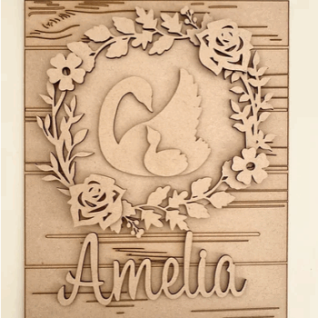 3mm mdf Rectangular Woodland Swans Plaque