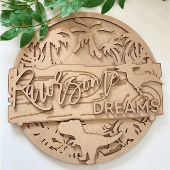 3mm mdf Rawrsome Dreams Dinosaur Circular Plaque