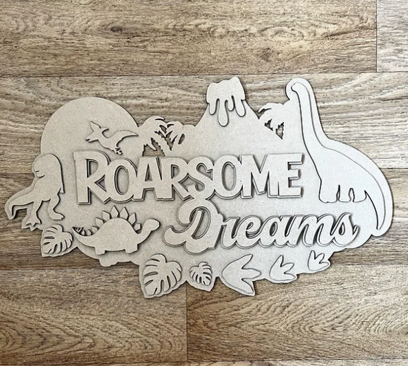 3mm mdf Roarsome Dreams Dinosaur Mountain Plaque