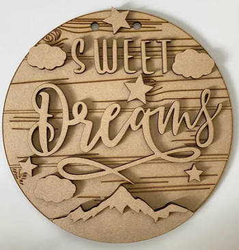 3mm mdf Sweet Dreams (Mountain & Stars) Plaque