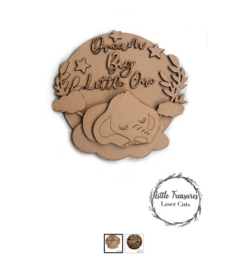 3mm mdf Dream Big Little One Sleepy Elephant Plaque