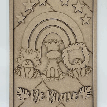 3mm mdf Rectangular Jungle Animals & Rainbow Plaque