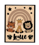 3mm mdf Rectangular Jungle Animals & Rainbow Plaque