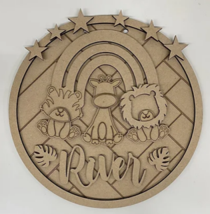 3mm mdf Jungle Friends & Rainbow Plaque