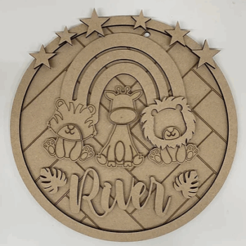 3mm mdf Jungle Friends & Rainbow Plaque