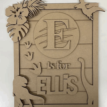 3mm mdf Rectangular Initial Dinosaur Plaque