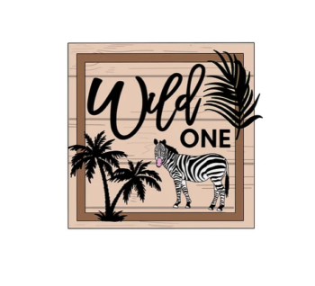3mm mdf Square Zebra & Leaves Plaque