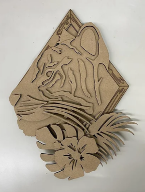 3mm mdf (Tiger) Safari Themed Animal Head & Leaves Plaque