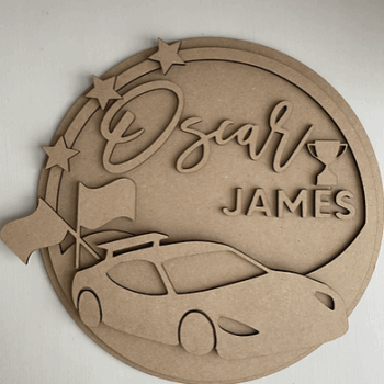 3mm mdf Multi-Names Race Car Plaque