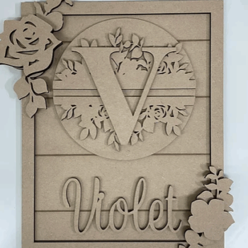 3mm mdf Rectangular Initial Floral Plaque