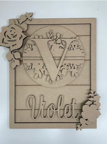 3mm mdf Rectangular Initial Floral Plaque