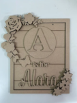 3mm mdf Rectangular Initial Butterfly and Flowers Plaque