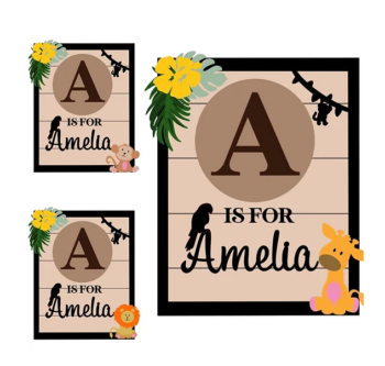 3mm mdf Rectangular Initial Jungle Animal Plaque