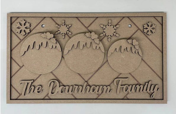 3mm mdf Rectangular Family Christmas Puddings Plaque